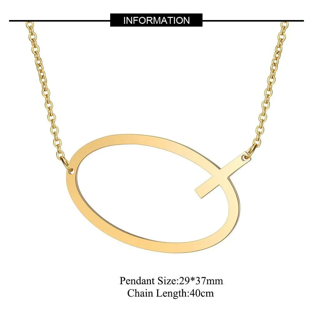 Large Initial Necklace 100% Stainless Steel Jewelry Big Letter A-Z Gold