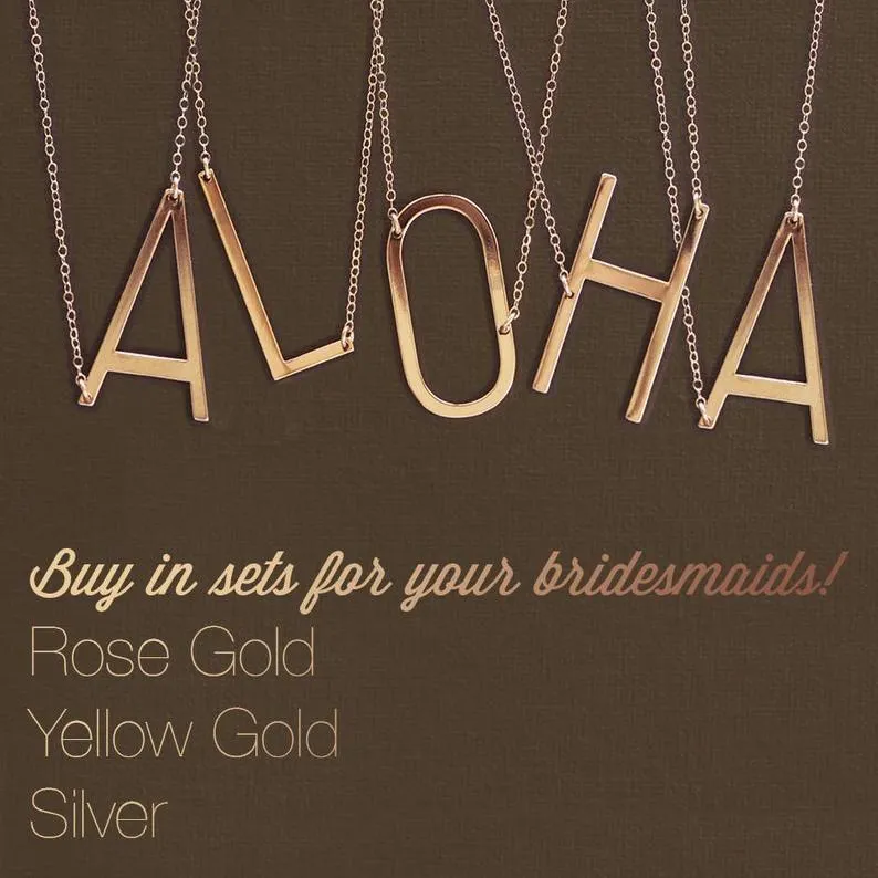 Large Initial Necklace 100% Stainless Steel Jewelry Big Letter A-Z Gold