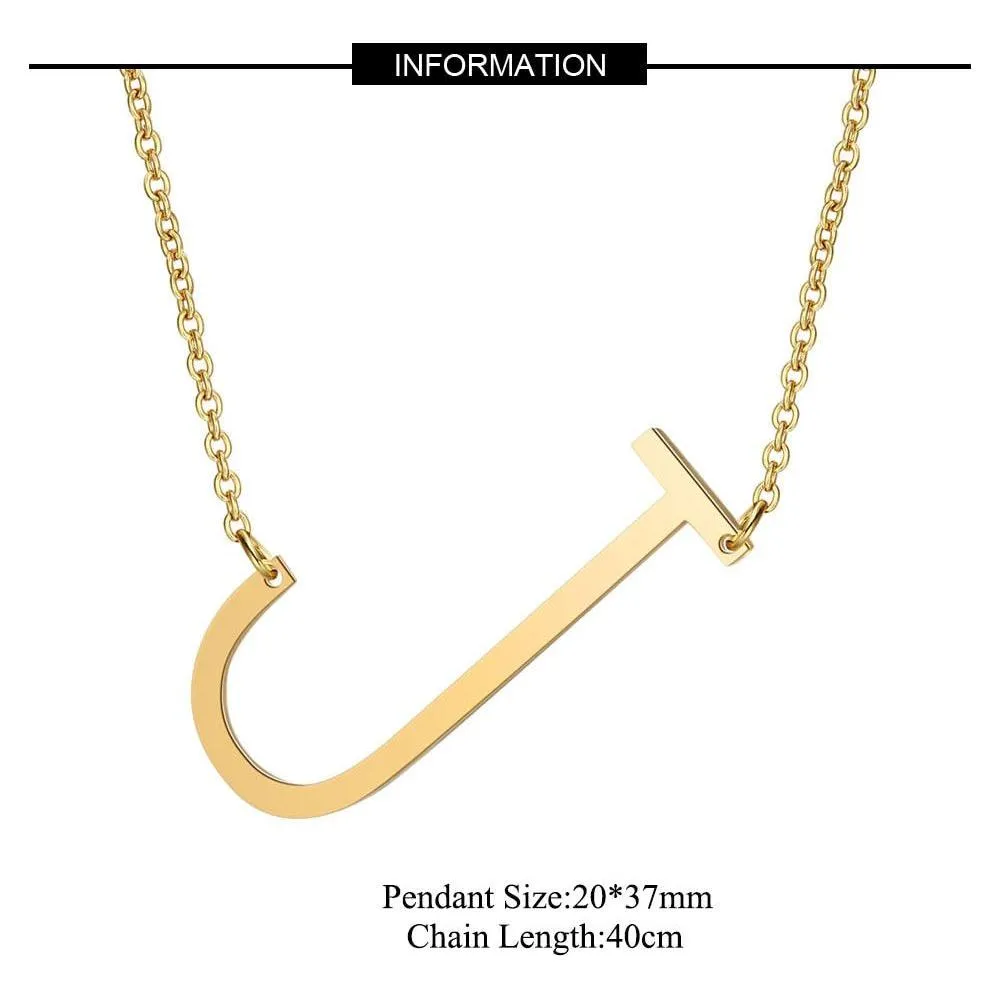 Large Initial Necklace 100% Stainless Steel Jewelry Big Letter A-Z Gold