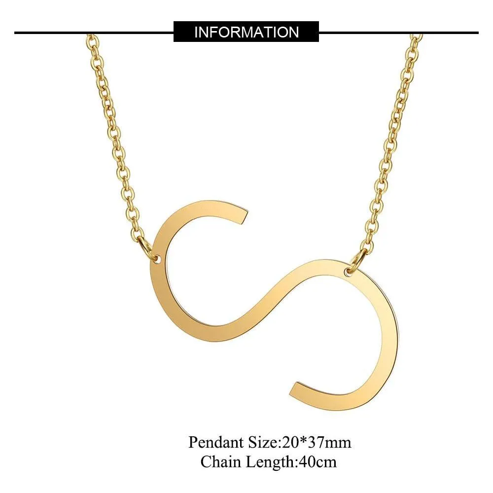 Large Initial Necklace 100% Stainless Steel Jewelry Big Letter A-Z Gold