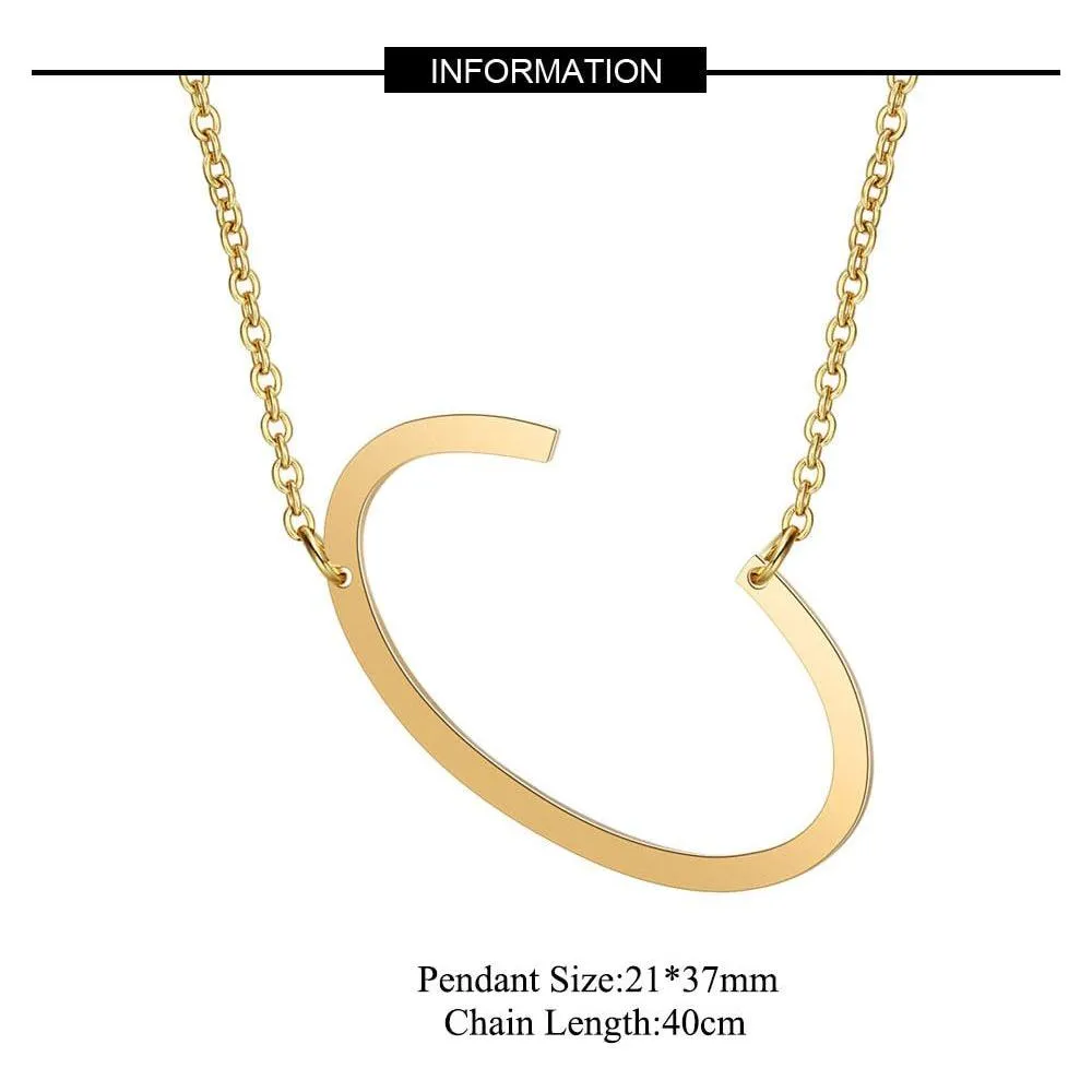 Large Initial Necklace 100% Stainless Steel Jewelry Big Letter A-Z Gold