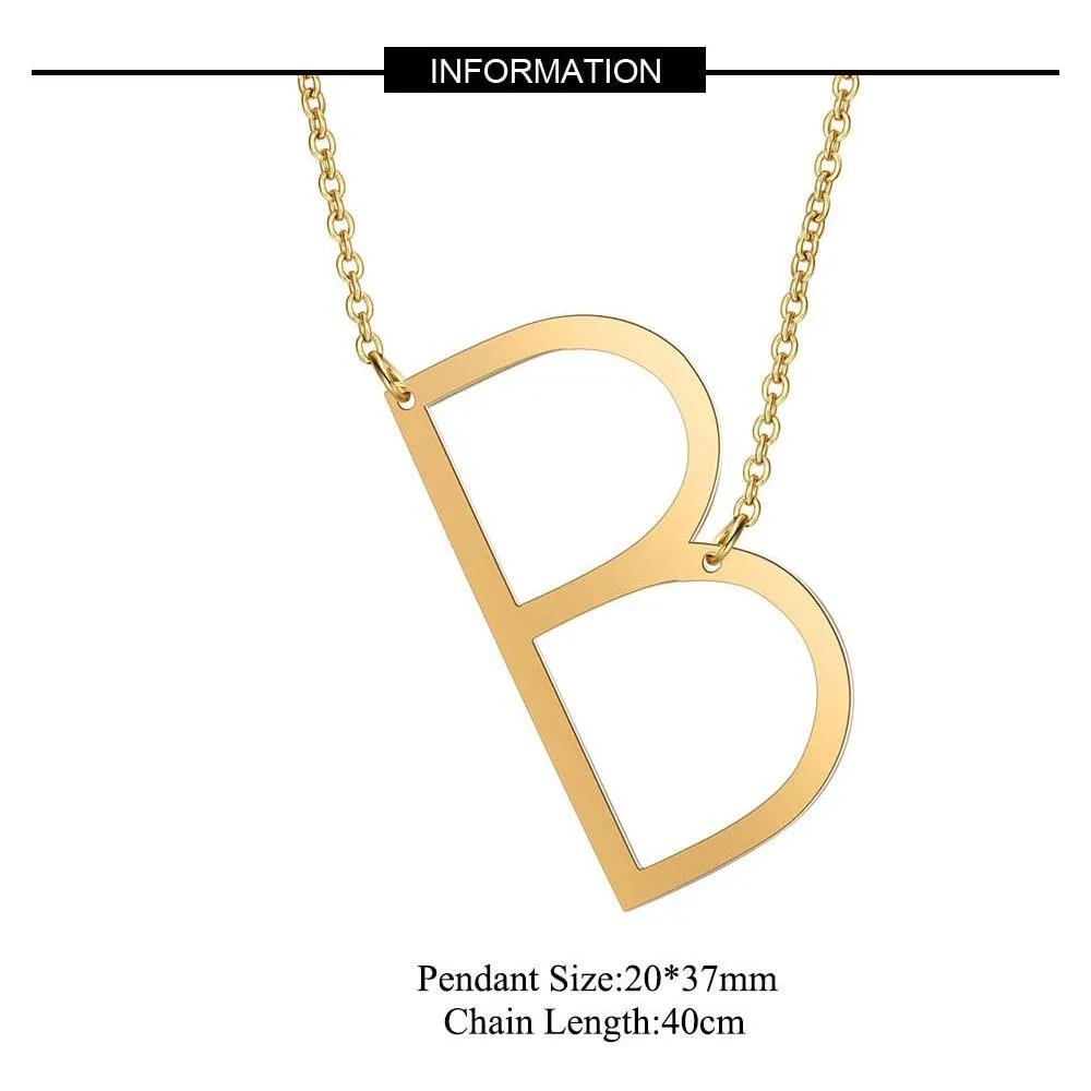 Large Initial Necklace 100% Stainless Steel Jewelry Big Letter A-Z Gold