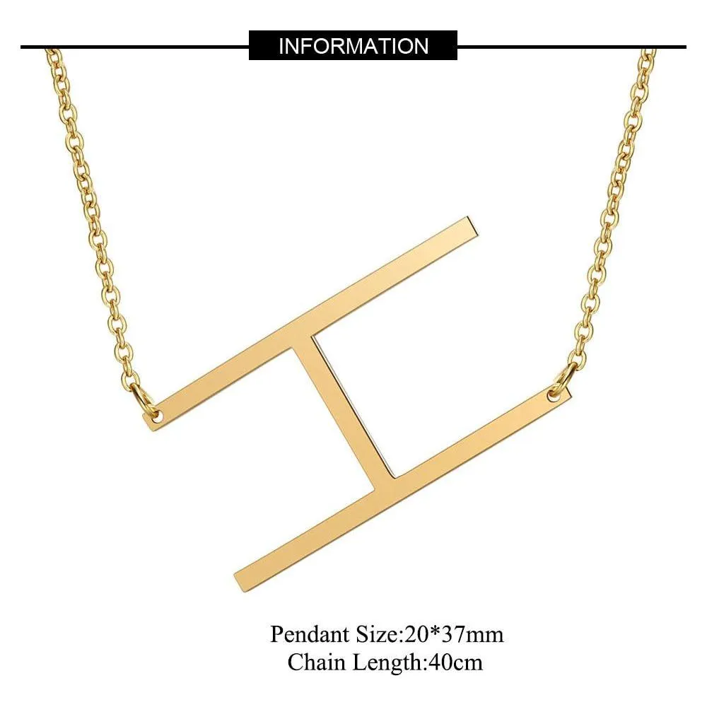 Large Initial Necklace 100% Stainless Steel Jewelry Big Letter A-Z Gold