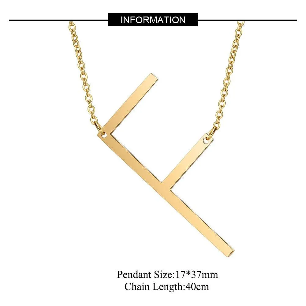 Large Initial Necklace 100% Stainless Steel Jewelry Big Letter A-Z Gold