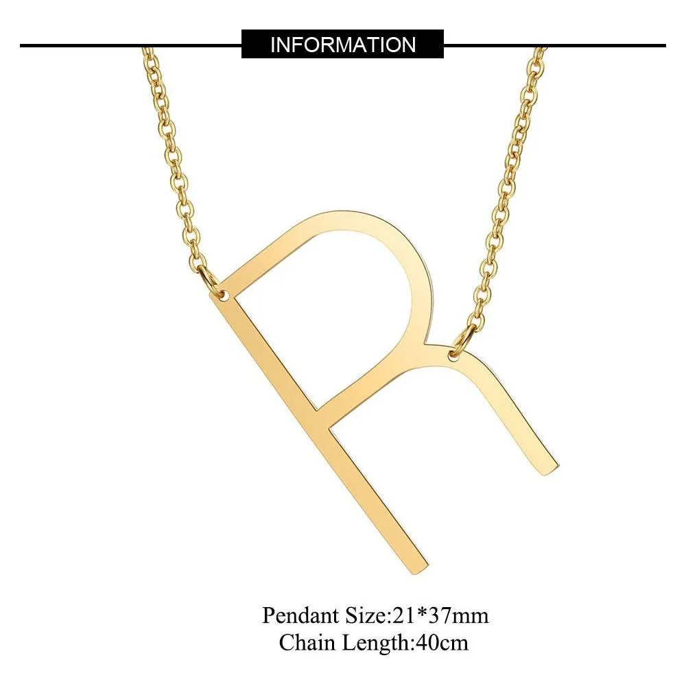 Large Initial Necklace 100% Stainless Steel Jewelry Big Letter A-Z Gold