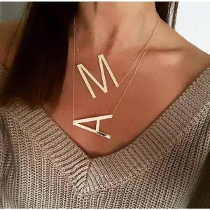 Large Initial Necklace 100% Stainless Steel Jewelry Big Letter A-Z Gold