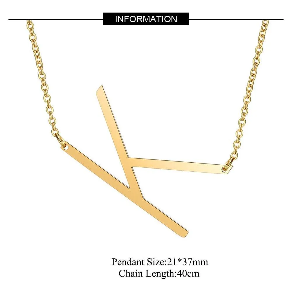 Large Initial Necklace 100% Stainless Steel Jewelry Big Letter A-Z Gold