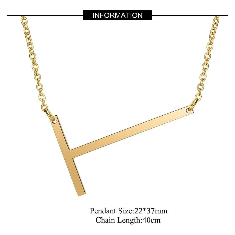 Large Initial Necklace 100% Stainless Steel Jewelry Big Letter A-Z Gold