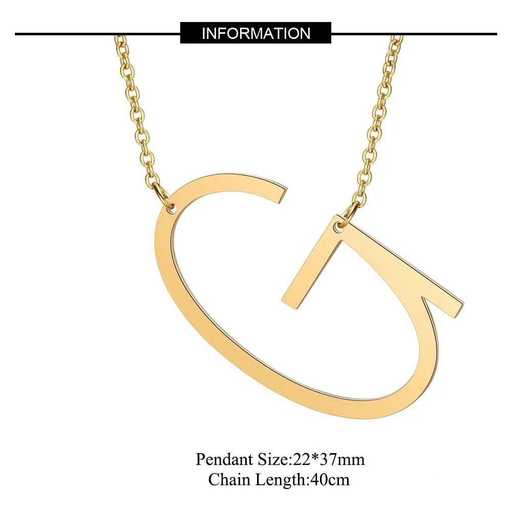 Large Initial Necklace 100% Stainless Steel Jewelry Big Letter A-Z Gold