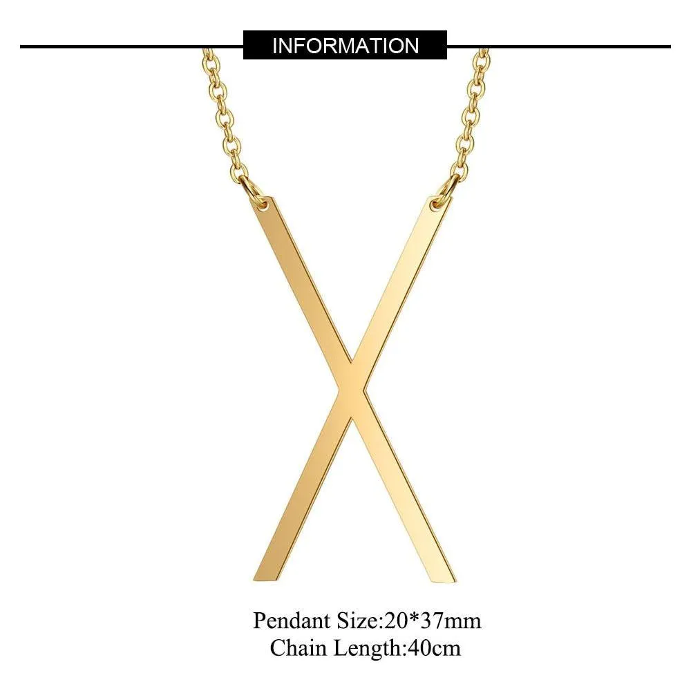 Large Initial Necklace 100% Stainless Steel Jewelry Big Letter A-Z Gold