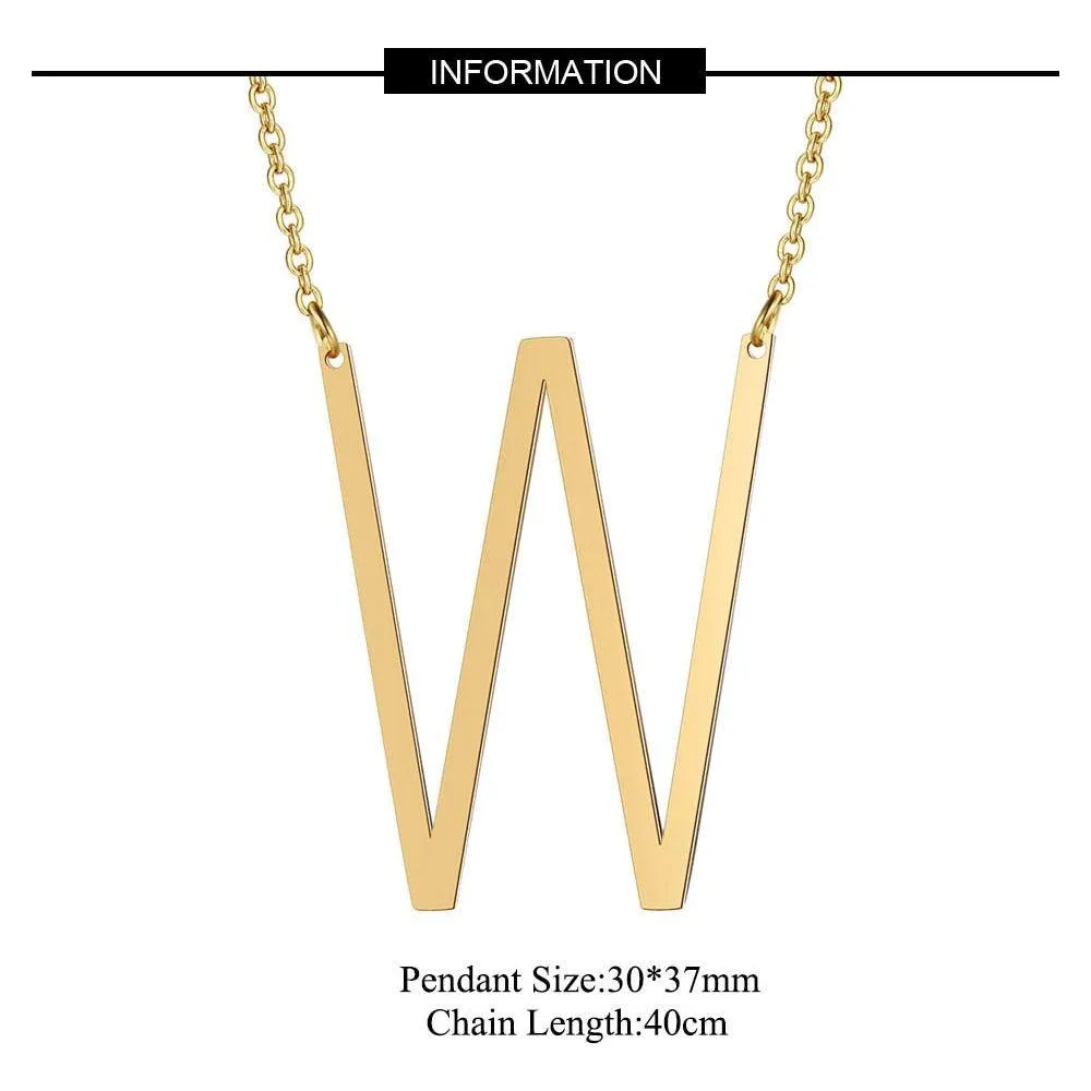 Large Initial Necklace 100% Stainless Steel Jewelry Big Letter A-Z Gold