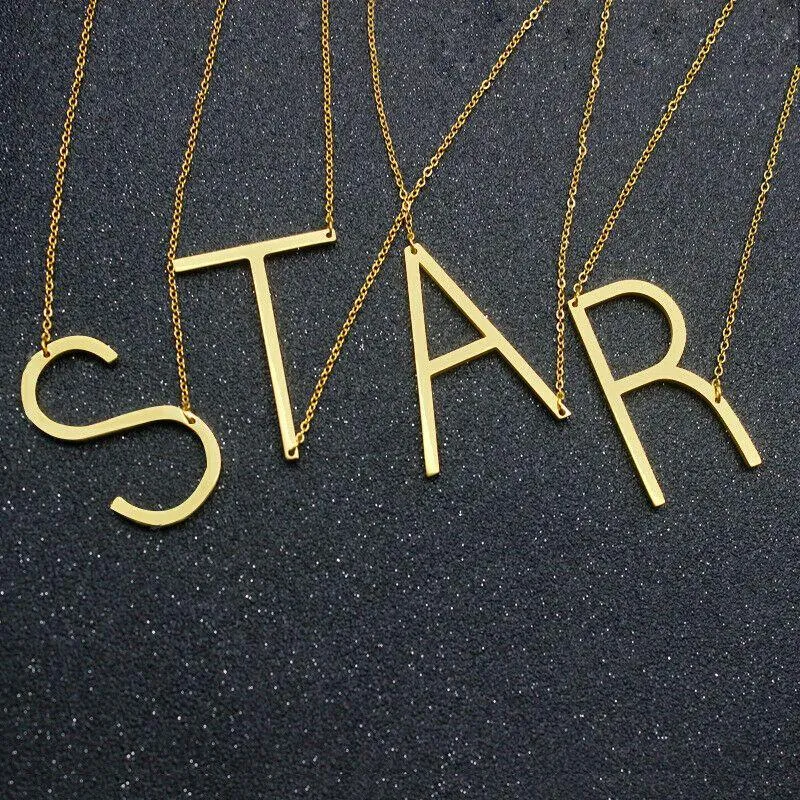 Large Initial Necklace 100% Stainless Steel Jewelry Big Letter A-Z Gold