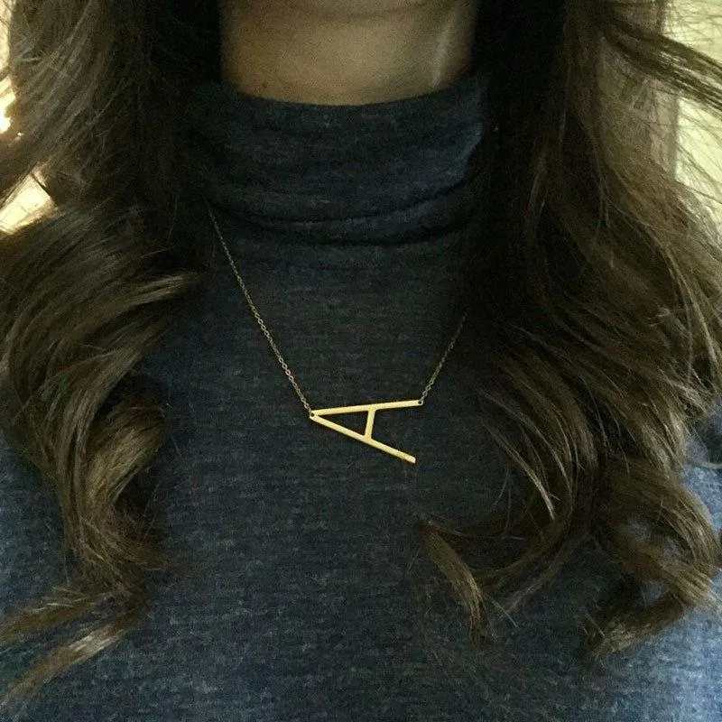 Large Initial Necklace 100% Stainless Steel Jewelry Big Letter A-Z Gold