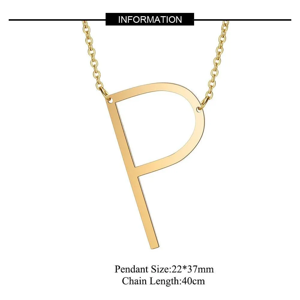 Large Initial Necklace 100% Stainless Steel Jewelry Big Letter A-Z Gold
