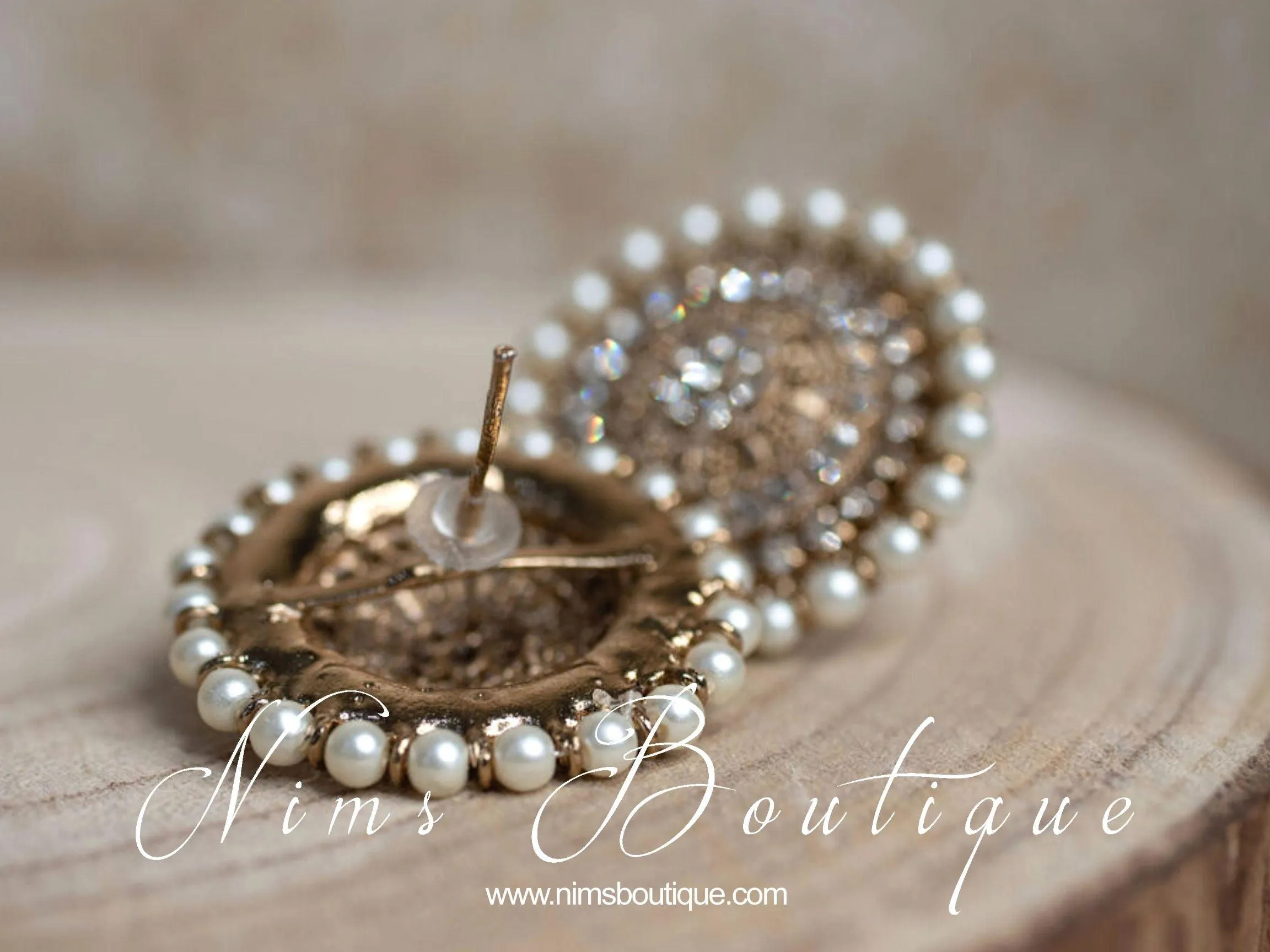 Large Royal Antique Gold & Pearl Stud earrings