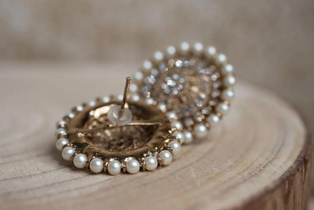 Large Royal Antique Gold & Pearl Stud earrings