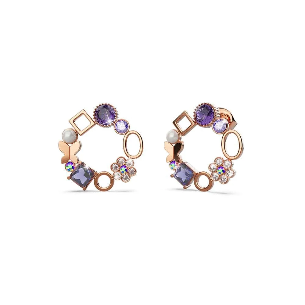 Lavender Geometric Circular Stud Earrings Embellished With SWAROVSKI® Crystals