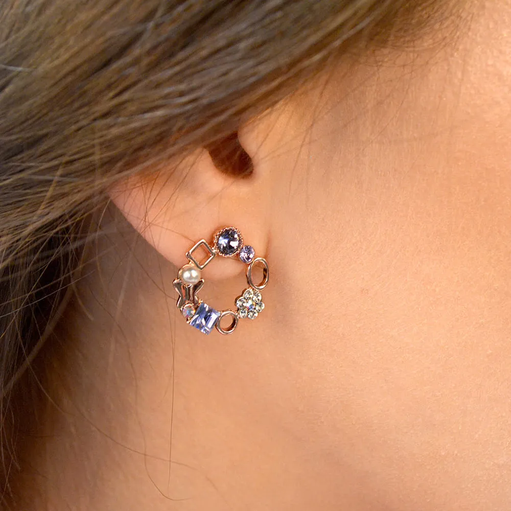 Lavender Geometric Circular Stud Earrings Embellished With SWAROVSKI® Crystals