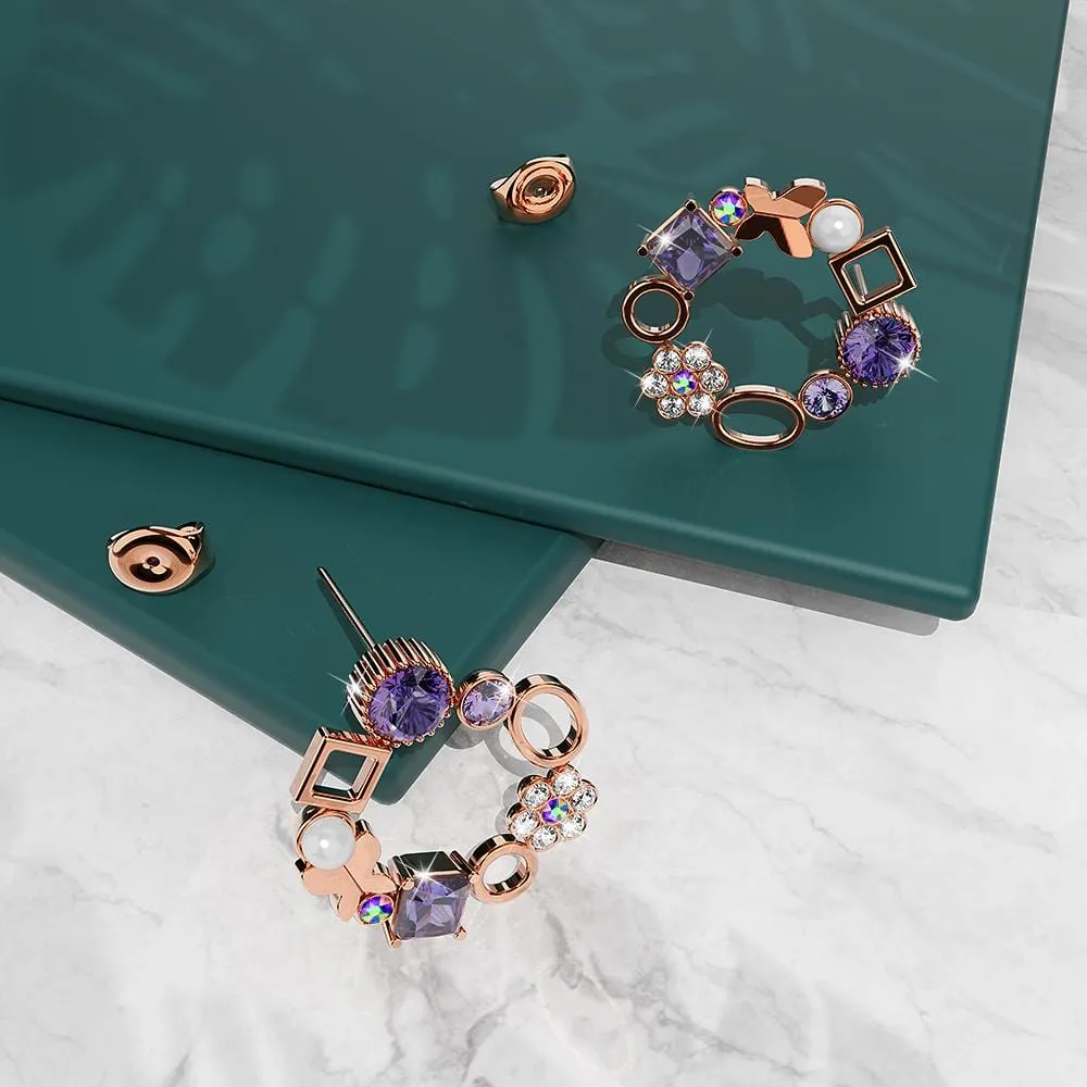 Lavender Geometric Circular Stud Earrings Embellished With SWAROVSKI® Crystals