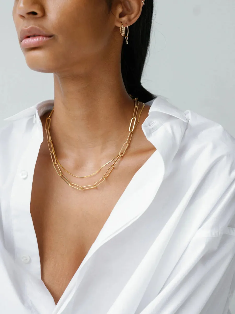 Lisbeth Fine Herringbone Necklace (Gold)