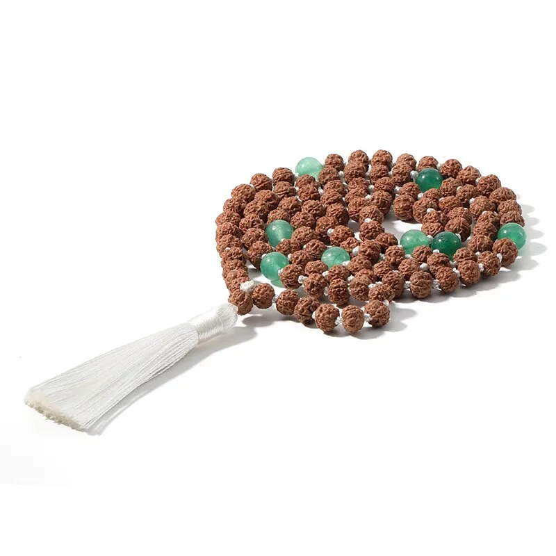 Long Rudraksha Necklace Semi-Precious Stones for Women Men