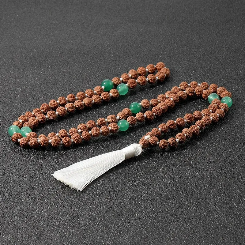 Long Rudraksha Necklace Semi-Precious Stones for Women Men