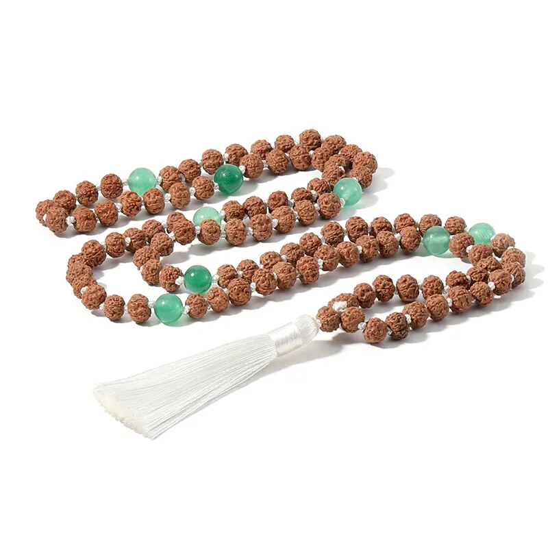 Long Rudraksha Necklace Semi-Precious Stones for Women Men