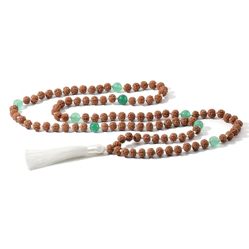 Long Rudraksha Necklace Semi-Precious Stones for Women Men
