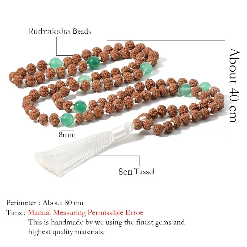 Long Rudraksha Necklace Semi-Precious Stones for Women Men