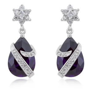 LOVCIA Elegant Platinum-Luster Amethyst Drop Earrings