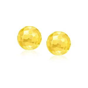LOVCIA Luxury Glamorous 14K Yellow Gold Faceted Round Stud Earrings (7mm)