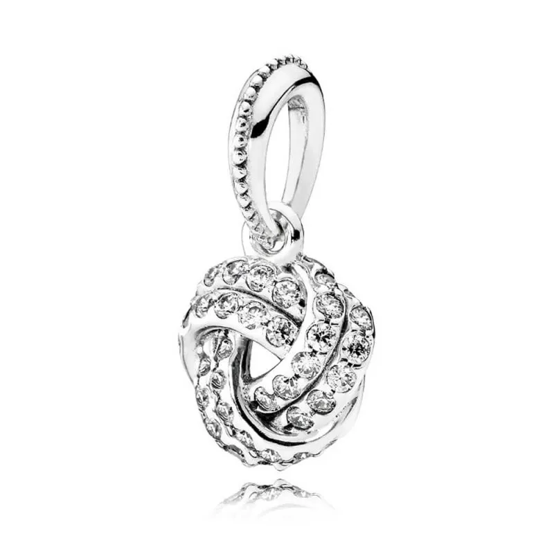 Love knot silver pendant with clear cubic zirconia