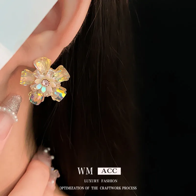 Luxurious Flower Geometric Artificial Crystal Electroplating Earrings
