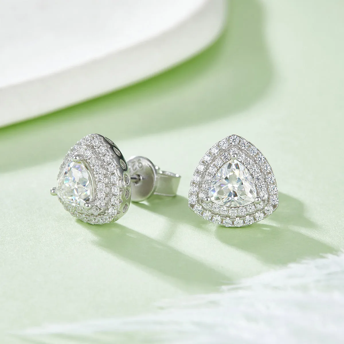 Luxurious Soleste Halo 0.5 Carat Triangle Moissanite Studs Earrings
