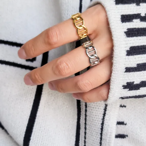 Mariner Link Adjustable Ring in Gold