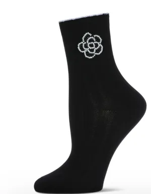 Memoi Beaded Blossom Crew Sock