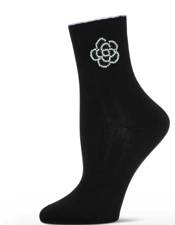 Memoi Beaded Blossom Crew Sock