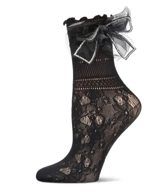 Memoi Rhinestone Bow Netted Anklet