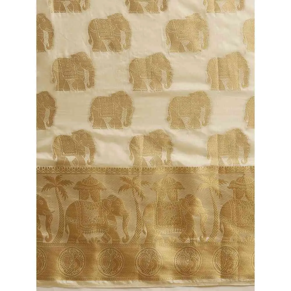 Mimosa Off White Color Art Silk Kasavu Saree With Unstitched Blouse