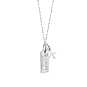 Mini Silver London Necklace, LHR Luggage Tag Charm