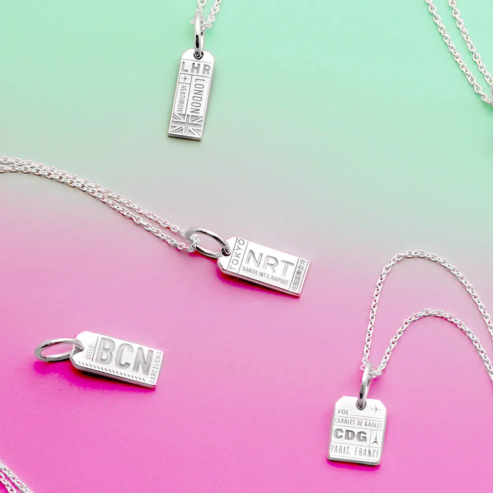 Mini Silver London Necklace, LHR Luggage Tag Charm