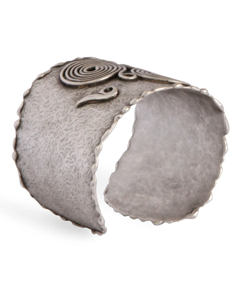 Modern Turkish Cuff Bracelet with Artistic Reliefs