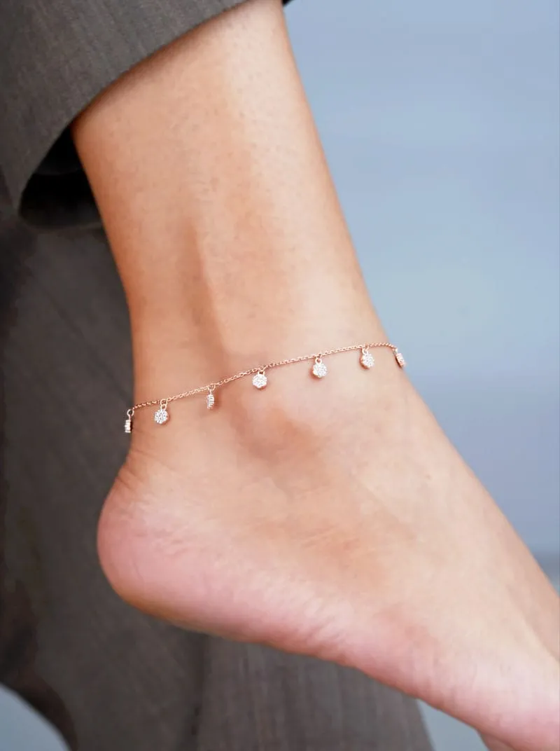Multi Flower (Pair) Anklet (Pure Silver)