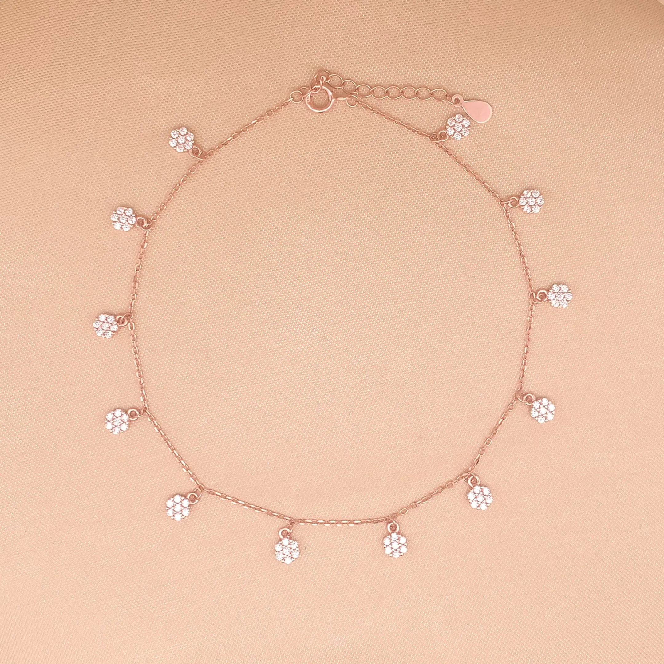 Multi Flower (Pair) Anklet (Pure Silver)