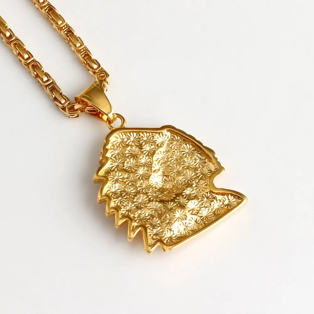 New 316L Stainless Steel Gold Indian Head Pendant Necklace for Women Men