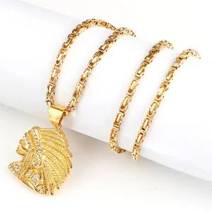 New 316L Stainless Steel Gold Indian Head Pendant Necklace for Women Men