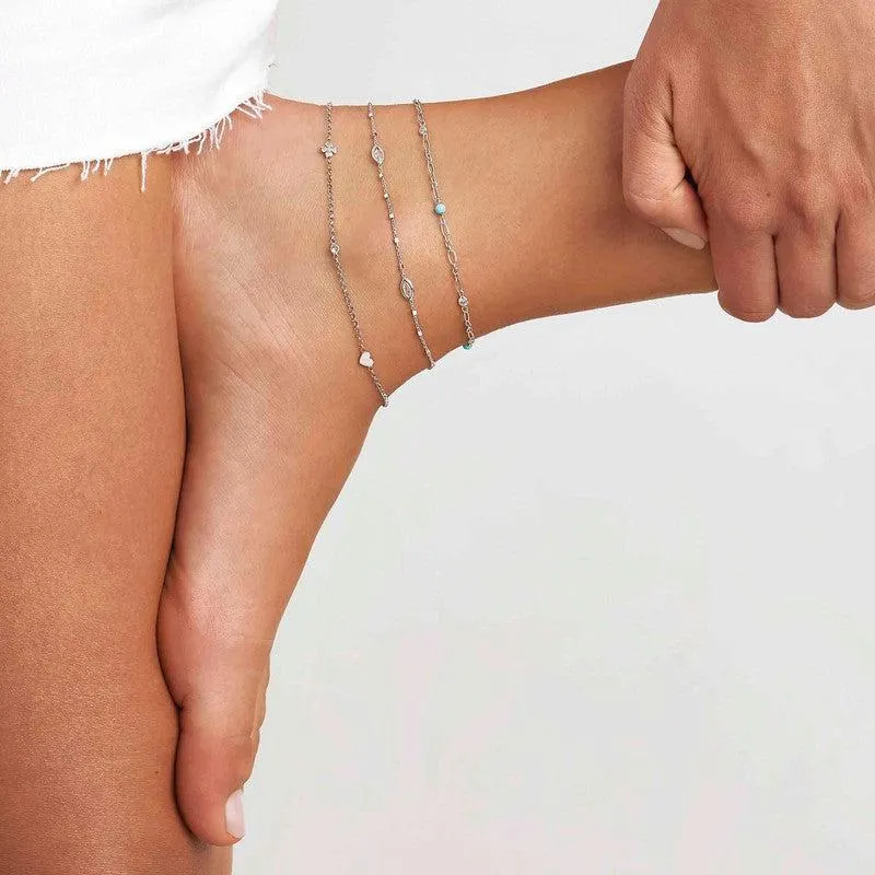 Nomination Anklets, Hearts, White Cubic Zirconia, Silver