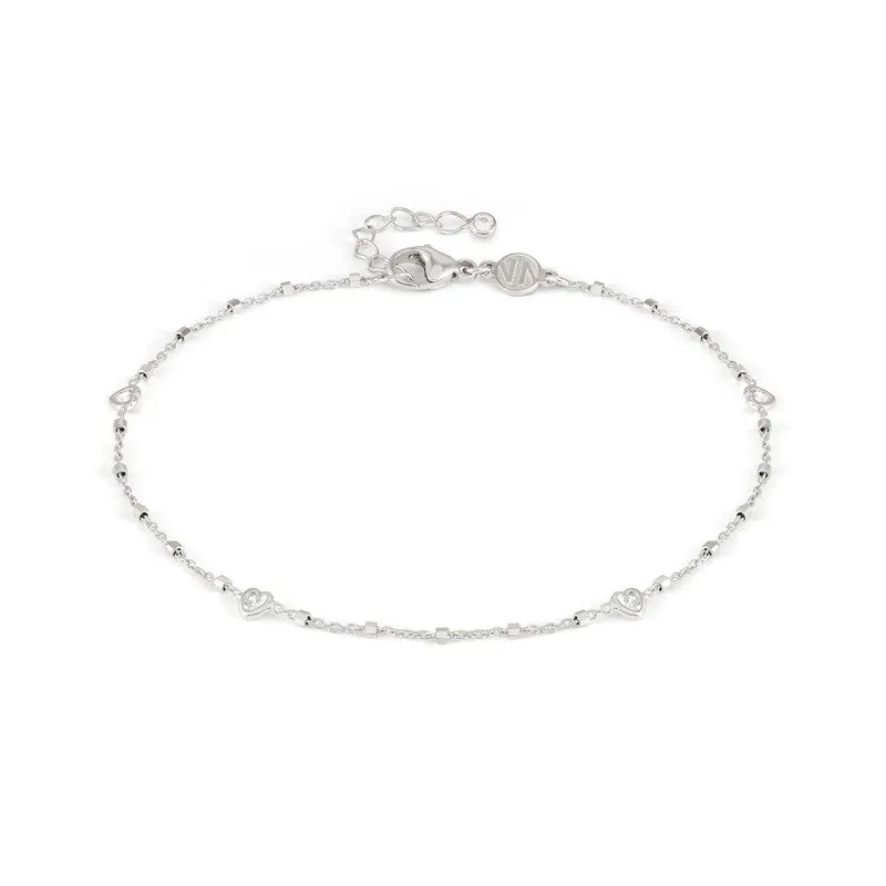 Nomination Anklets, Hearts, White Cubic Zirconia, Silver
