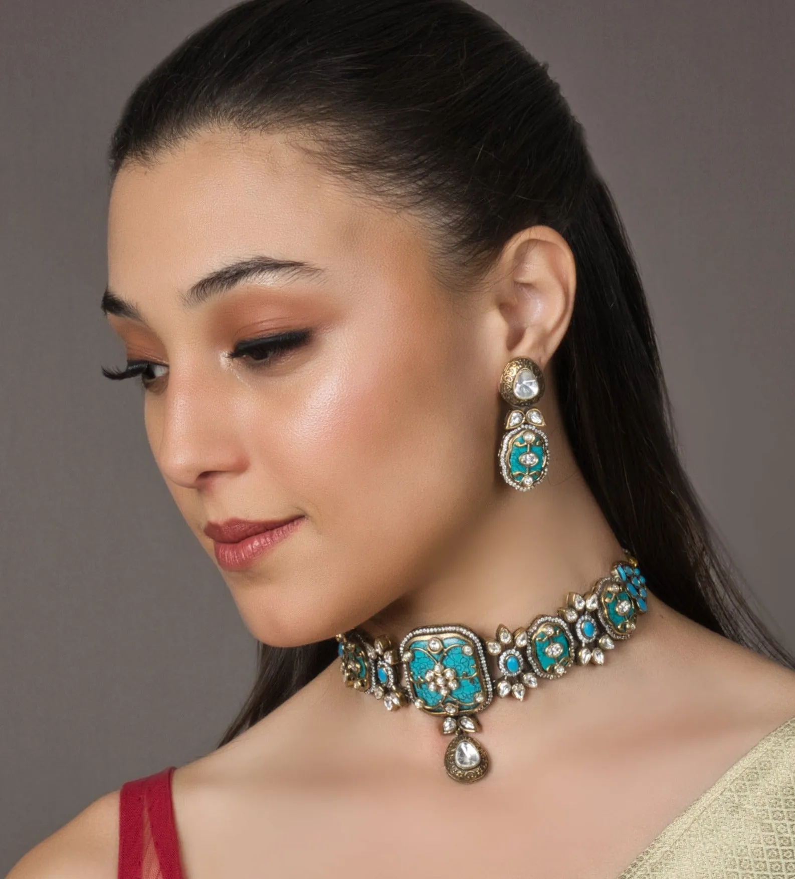Oceanic Turquoise Blue Bliss Choker Set - with Earrings