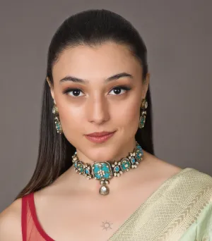 Oceanic Turquoise Blue Bliss Choker Set - with Earrings